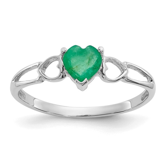 Million Charms 10k White Gold Polished Genuine Green Emerald Birthstone Ring 6